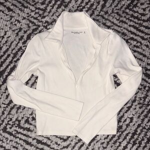 Abercrombie & Fitch Cream Zip-Up Long Sleeve Top